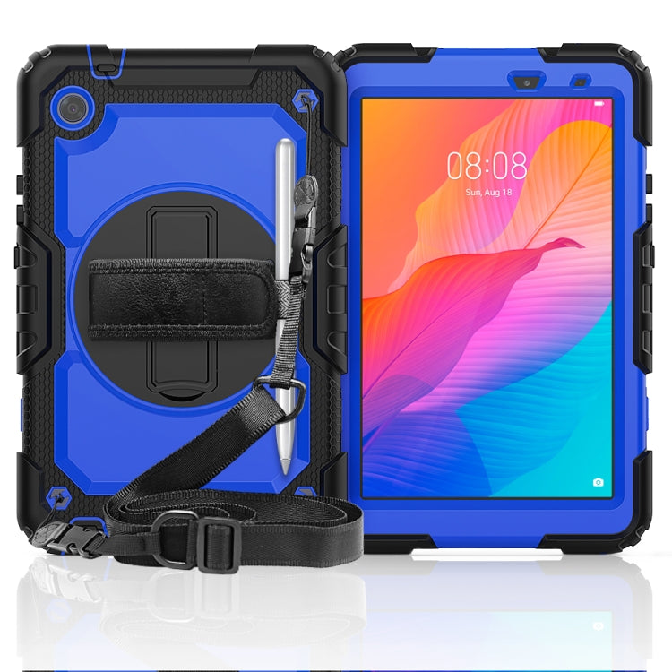 For Huawei MatePad T8 Shockproof Colorful Silicone + PC Protective Case with Holder & Shoulder Strap & Hand Strap