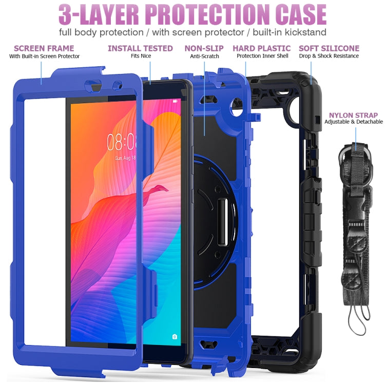 For Huawei MatePad T8 Shockproof Colorful Silicone + PC Protective Case with Holder & Shoulder Strap & Hand Strap