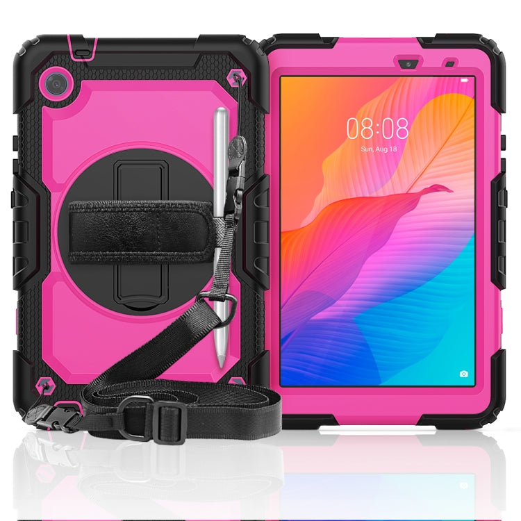 For Huawei MatePad T8 Shockproof Colorful Silicone + PC Protective Case with Holder & Shoulder Strap & Hand Strap