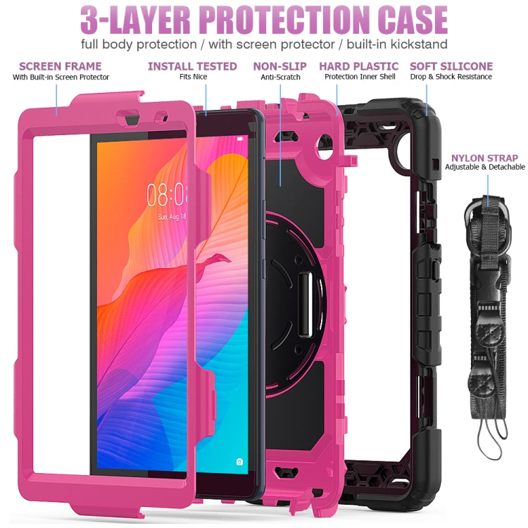 For Huawei MatePad T8 Shockproof Colorful Silicone + PC Protective Case with Holder & Shoulder Strap & Hand Strap