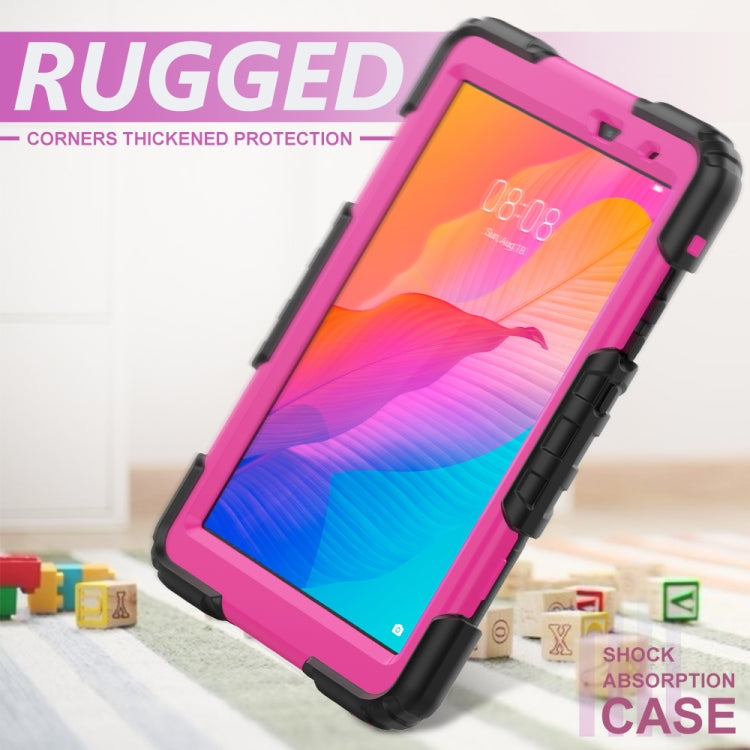 For Huawei MatePad T8 Shockproof Colorful Silicone + PC Protective Case with Holder & Shoulder Strap & Hand Strap