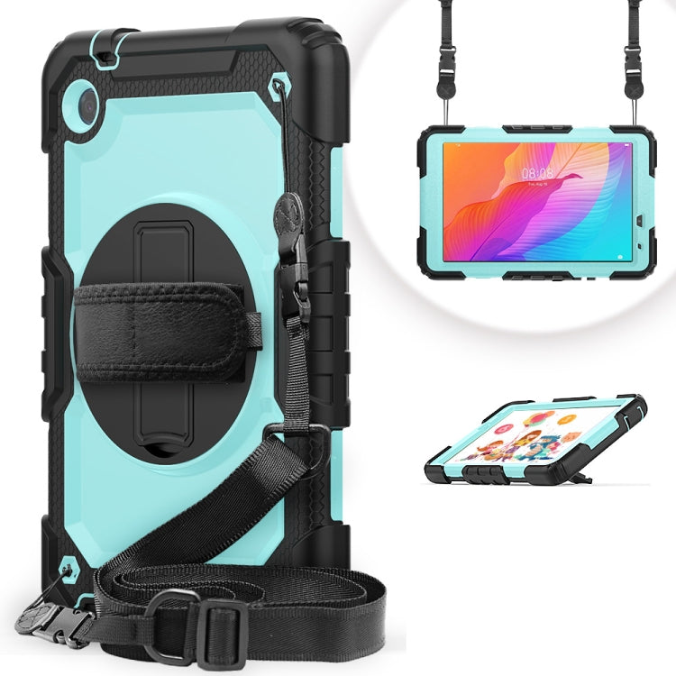 For Huawei MatePad T8 Shockproof Colorful Silicone + PC Protective Case with Holder & Shoulder Strap & Hand Strap