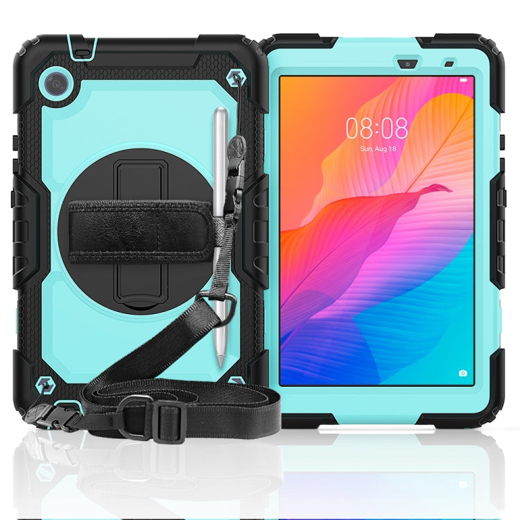 For Huawei MatePad T8 Shockproof Colorful Silicone + PC Protective Case with Holder & Shoulder Strap & Hand Strap