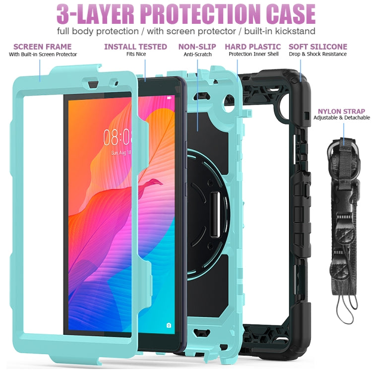 For Huawei MatePad T8 Shockproof Colorful Silicone + PC Protective Case with Holder & Shoulder Strap & Hand Strap