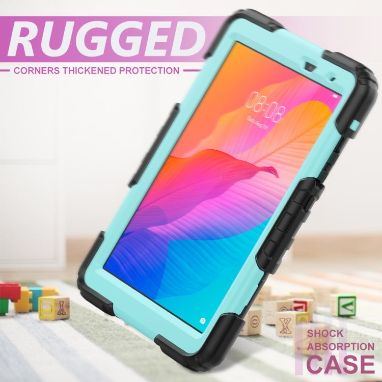 For Huawei MatePad T8 Shockproof Colorful Silicone + PC Protective Case with Holder & Shoulder Strap & Hand Strap