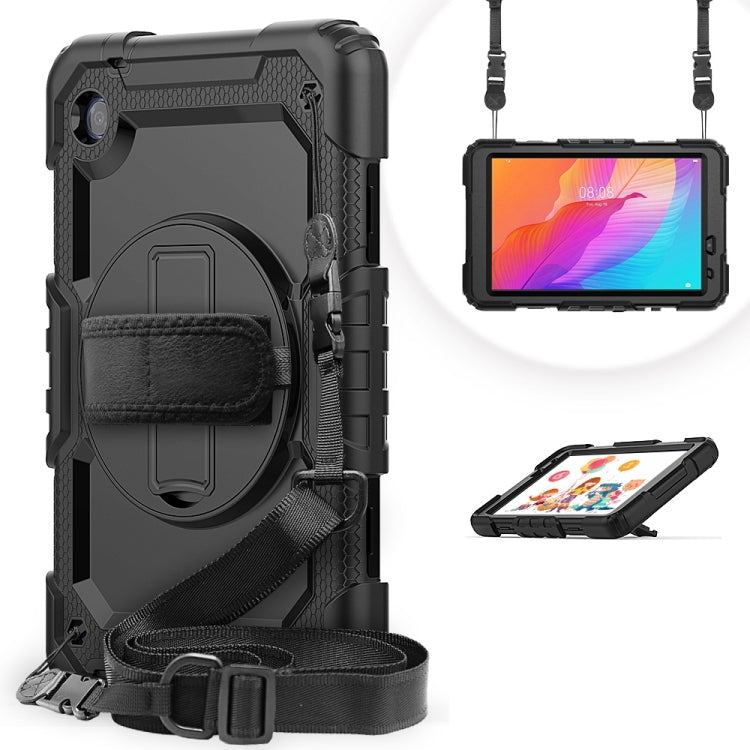 For Huawei MatePad T8 Shockproof Colorful Silicone + PC Protective Case with Holder & Shoulder Strap & Hand Strap