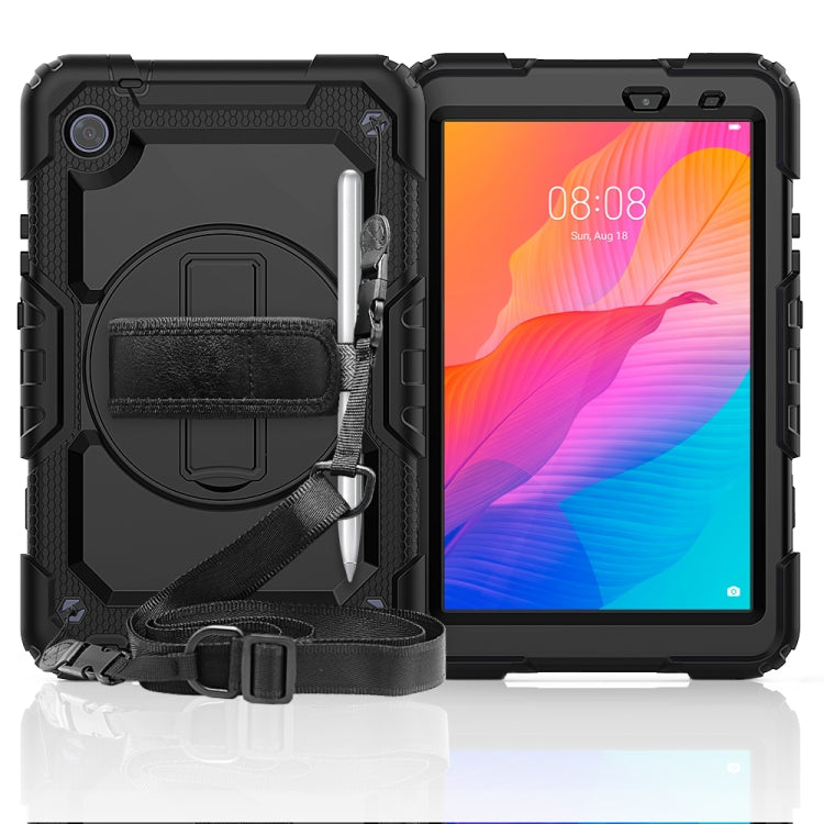For Huawei MatePad T8 Shockproof Colorful Silicone + PC Protective Case with Holder & Shoulder Strap & Hand Strap