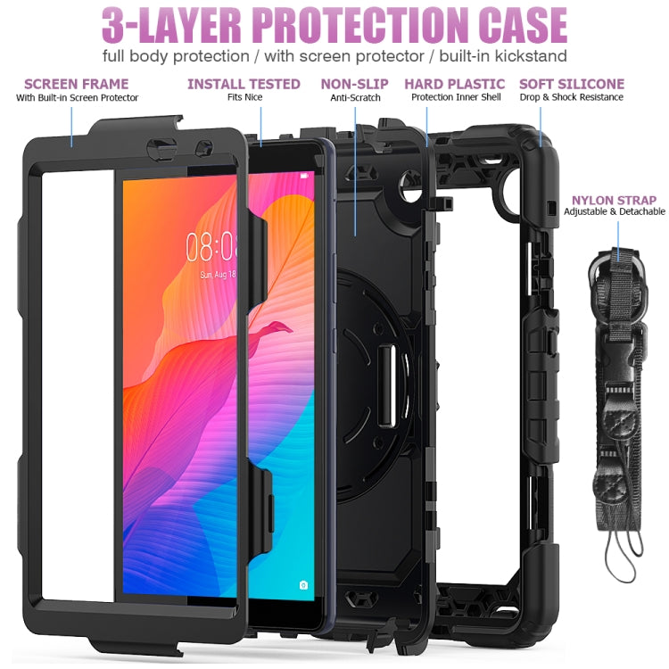 For Huawei MatePad T8 Shockproof Colorful Silicone + PC Protective Case with Holder & Shoulder Strap & Hand Strap