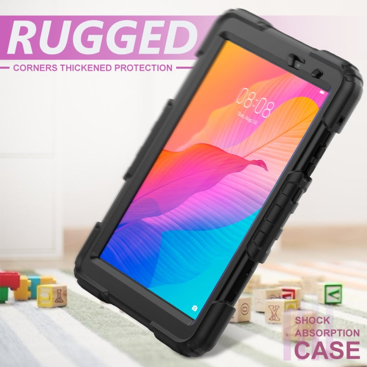 For Huawei MatePad T8 Shockproof Colorful Silicone + PC Protective Case with Holder & Shoulder Strap & Hand Strap