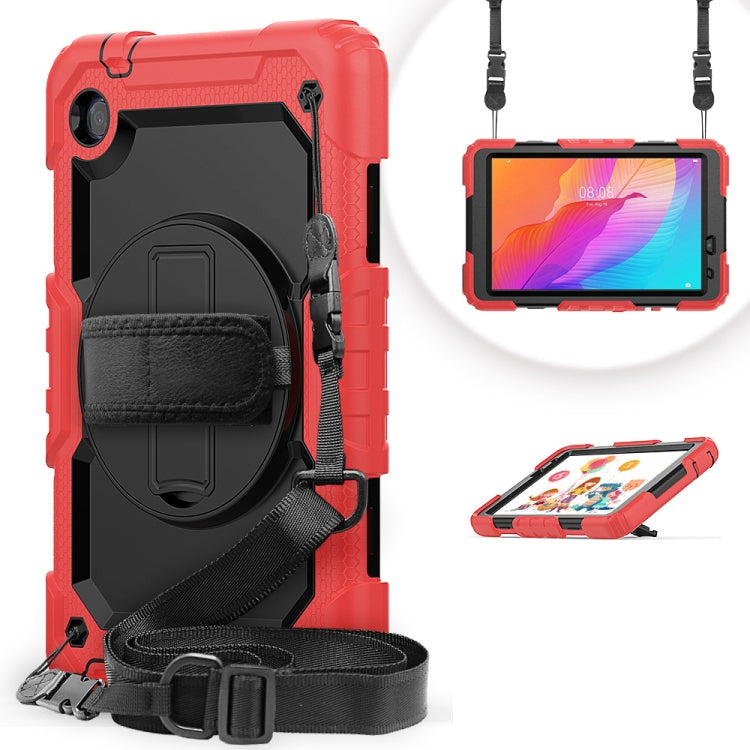 For Huawei MatePad T8 Shockproof Colorful Silicone + PC Protective Case with Holder & Shoulder Strap & Hand Strap