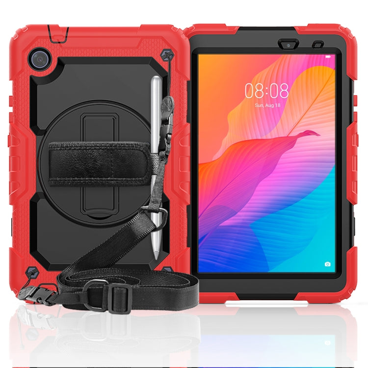 For Huawei MatePad T8 Shockproof Colorful Silicone + PC Protective Case with Holder & Shoulder Strap & Hand Strap