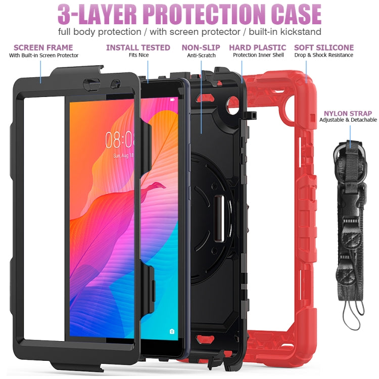 For Huawei MatePad T8 Shockproof Colorful Silicone + PC Protective Case with Holder & Shoulder Strap & Hand Strap