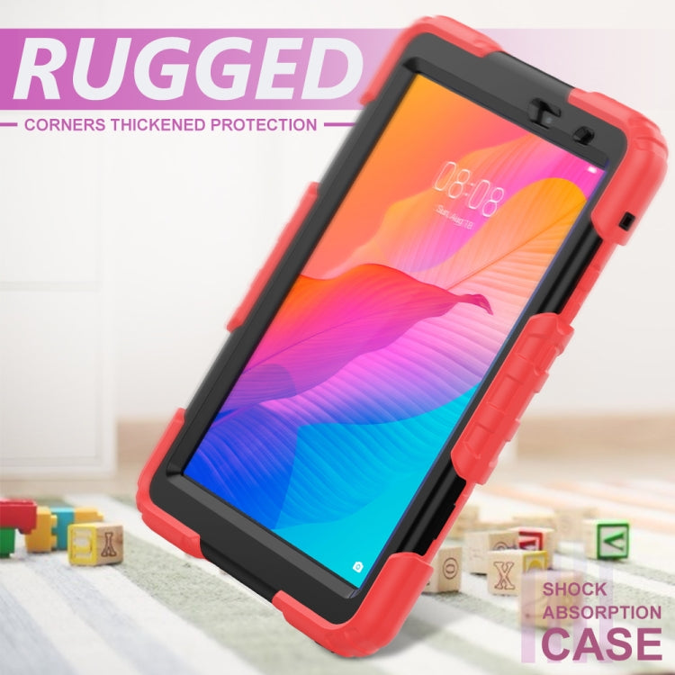 For Huawei MatePad T8 Shockproof Colorful Silicone + PC Protective Case with Holder & Shoulder Strap & Hand Strap