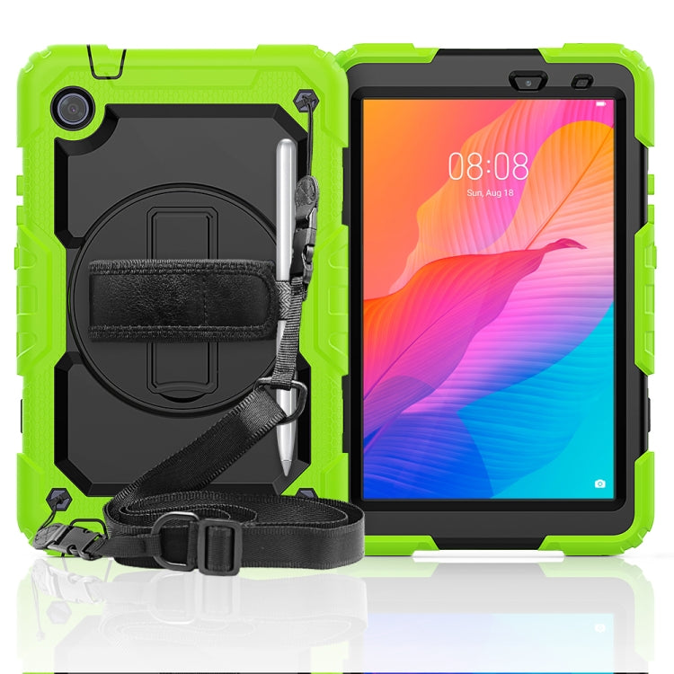 For Huawei MatePad T8 Shockproof Colorful Silicone + PC Protective Case with Holder & Shoulder Strap & Hand Strap