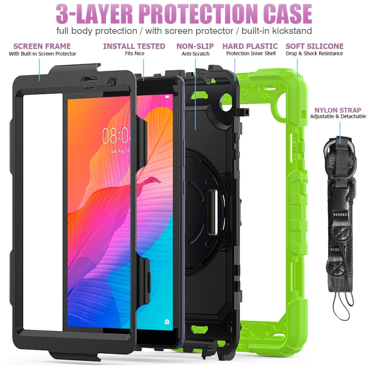 For Huawei MatePad T8 Shockproof Colorful Silicone + PC Protective Case with Holder & Shoulder Strap & Hand Strap