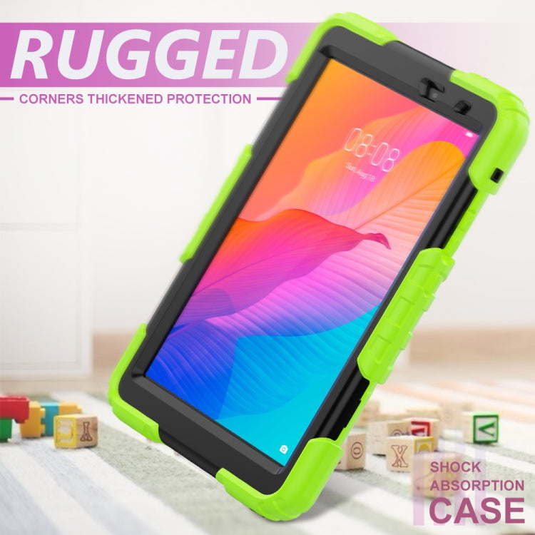 For Huawei MatePad T8 Shockproof Colorful Silicone + PC Protective Case with Holder & Shoulder Strap & Hand Strap