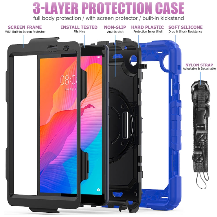For Huawei MatePad T8 Shockproof Colorful Silicone + PC Protective Case with Holder & Shoulder Strap & Hand Strap