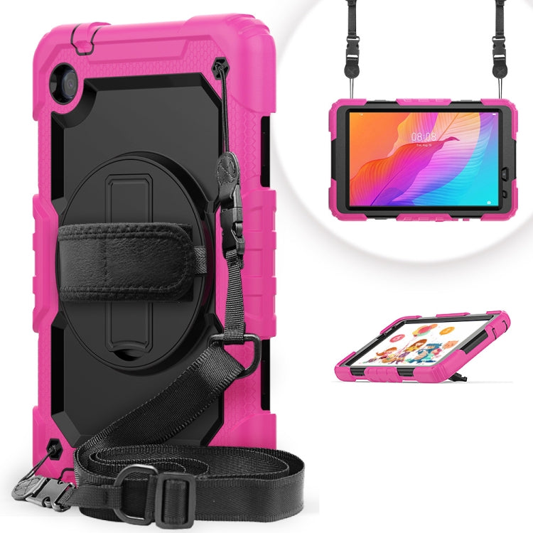 For Huawei MatePad T8 Shockproof Colorful Silicone + PC Protective Case with Holder & Shoulder Strap & Hand Strap