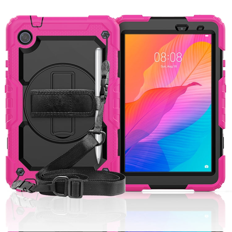 For Huawei MatePad T8 Shockproof Colorful Silicone + PC Protective Case with Holder & Shoulder Strap & Hand Strap