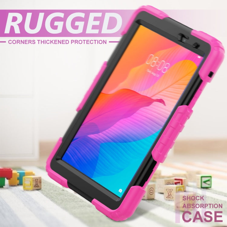 For Huawei MatePad T8 Shockproof Colorful Silicone + PC Protective Case with Holder & Shoulder Strap & Hand Strap