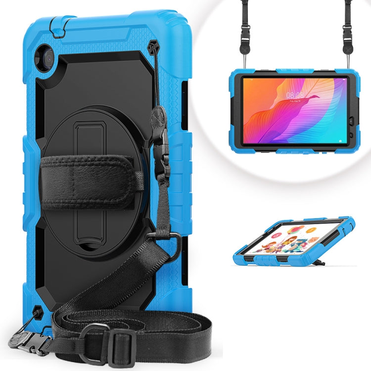 For Huawei MatePad T8 Shockproof Colorful Silicone + PC Protective Case with Holder & Shoulder Strap & Hand Strap