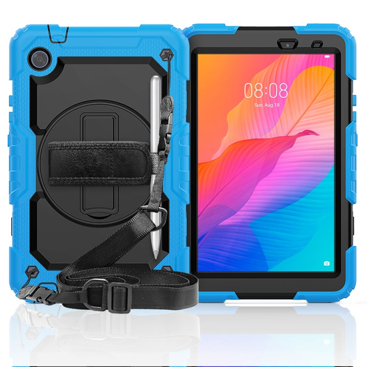 For Huawei MatePad T8 Shockproof Colorful Silicone + PC Protective Case with Holder & Shoulder Strap & Hand Strap