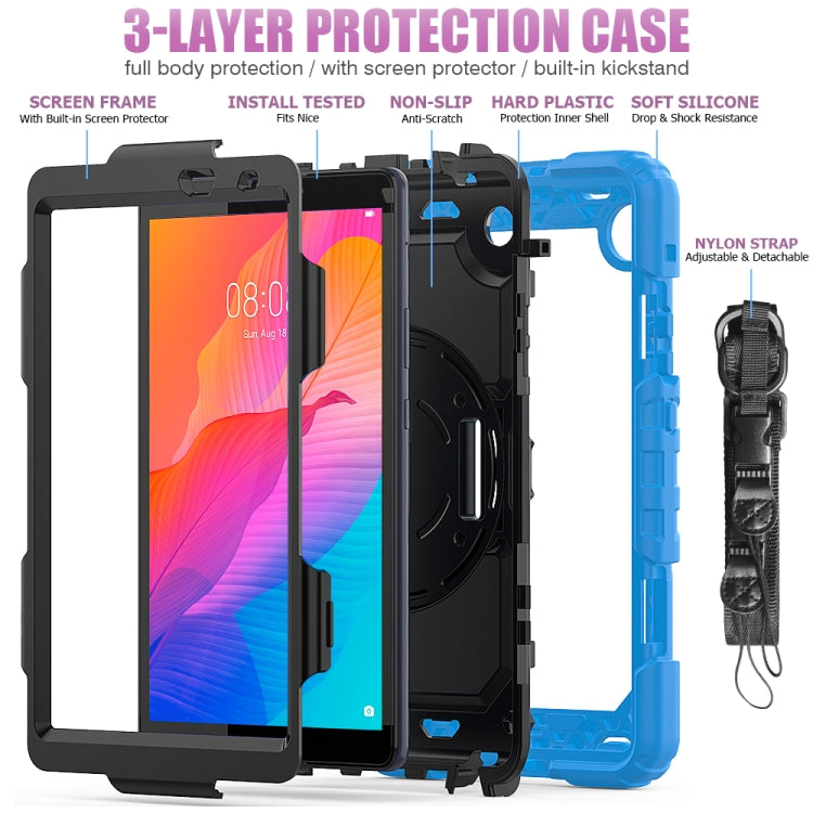 For Huawei MatePad T8 Shockproof Colorful Silicone + PC Protective Case with Holder & Shoulder Strap & Hand Strap