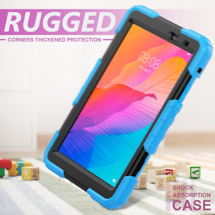 For Huawei MatePad T8 Shockproof Colorful Silicone + PC Protective Case with Holder & Shoulder Strap & Hand Strap