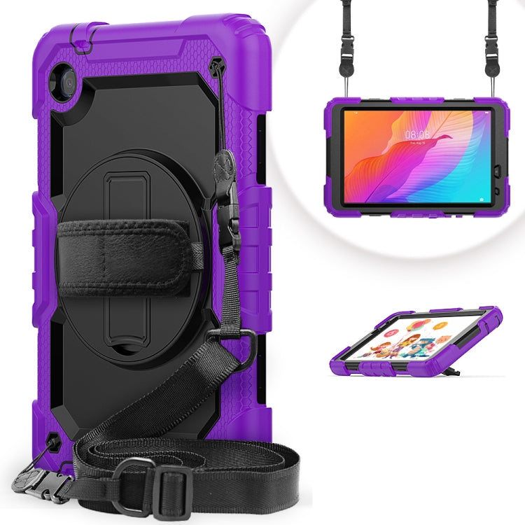 For Huawei MatePad T8 Shockproof Colorful Silicone + PC Protective Case with Holder & Shoulder Strap & Hand Strap