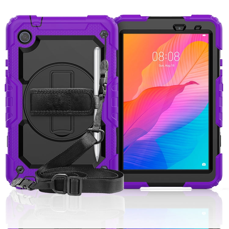 For Huawei MatePad T8 Shockproof Colorful Silicone + PC Protective Case with Holder & Shoulder Strap & Hand Strap