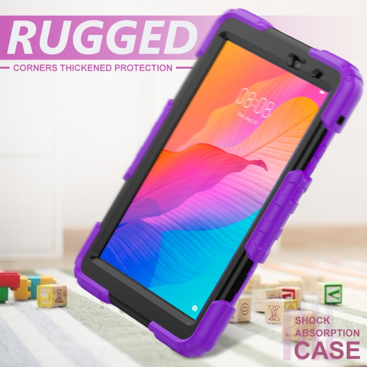 For Huawei MatePad T8 Shockproof Colorful Silicone + PC Protective Case with Holder & Shoulder Strap & Hand Strap