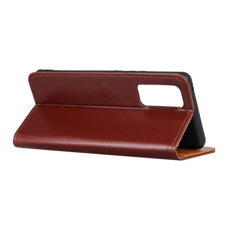 For OPPO Realme V15 5G 3-Color Pearl Texture Magnetic Buckle Horizontal Flip PU Leather Case with Card Slots & Wallet & Holder