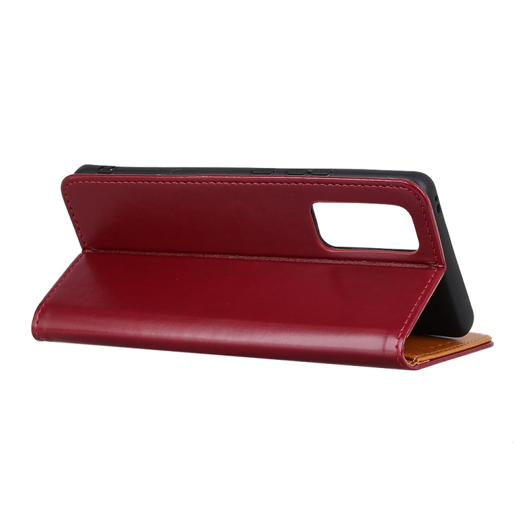 For OPPO Realme V15 5G 3-Color Pearl Texture Magnetic Buckle Horizontal Flip PU Leather Case with Card Slots & Wallet & Holder