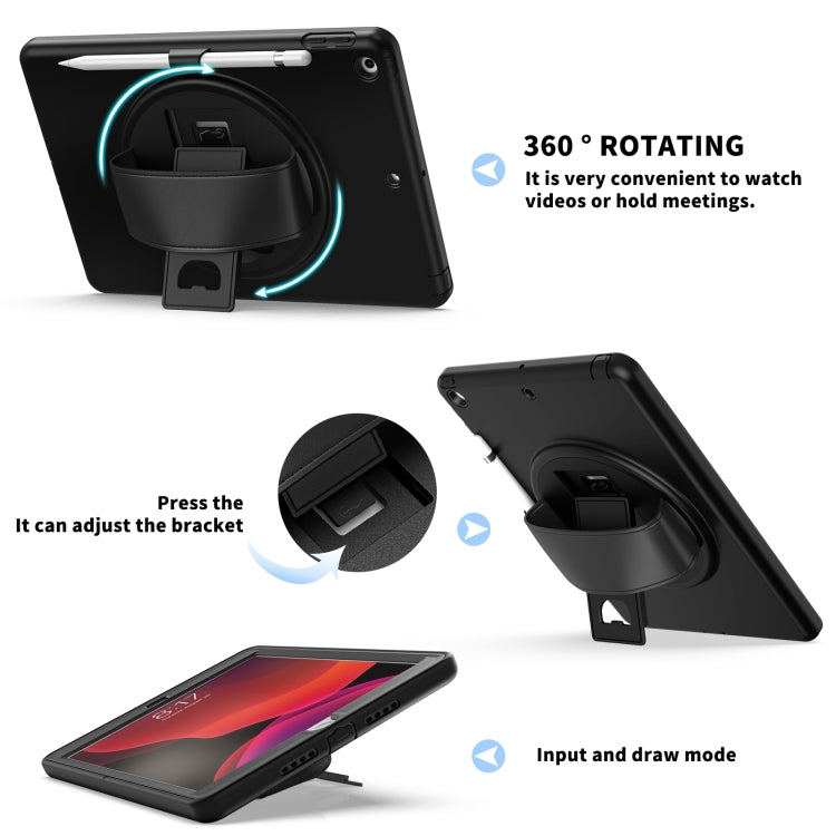 For iPad 10.2 2021 / 2020 / 2019 360 Degree Rotation PC + TPU Protective Case with Holder & Hand-strap & Pen Slot