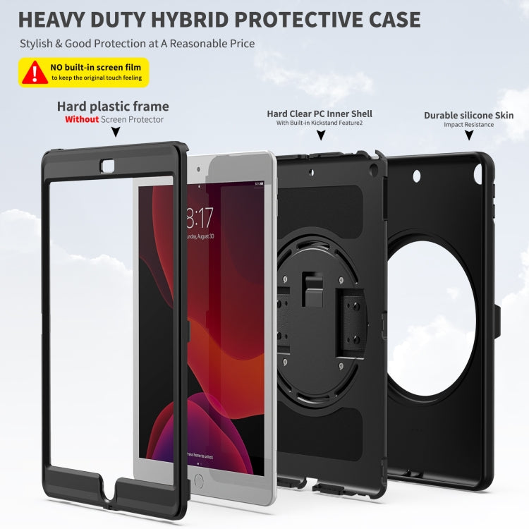 For iPad 10.2 2021 / 2020 / 2019 360 Degree Rotation PC + TPU Protective Case with Holder & Hand-strap & Pen Slot