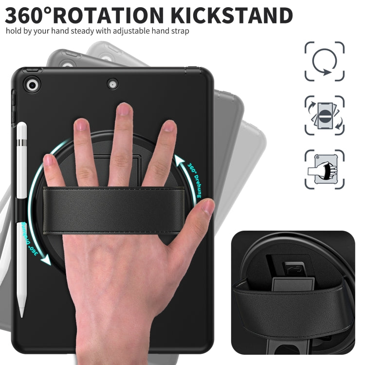 For iPad 10.2 2021 / 2020 / 2019 360 Degree Rotation PC + TPU Protective Case with Holder & Hand-strap & Pen Slot