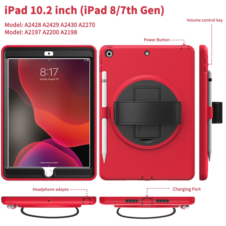 For iPad 10.2 2021 / 2020 / 2019 360 Degree Rotation PC + TPU Protective Case with Holder & Hand-strap & Pen Slot