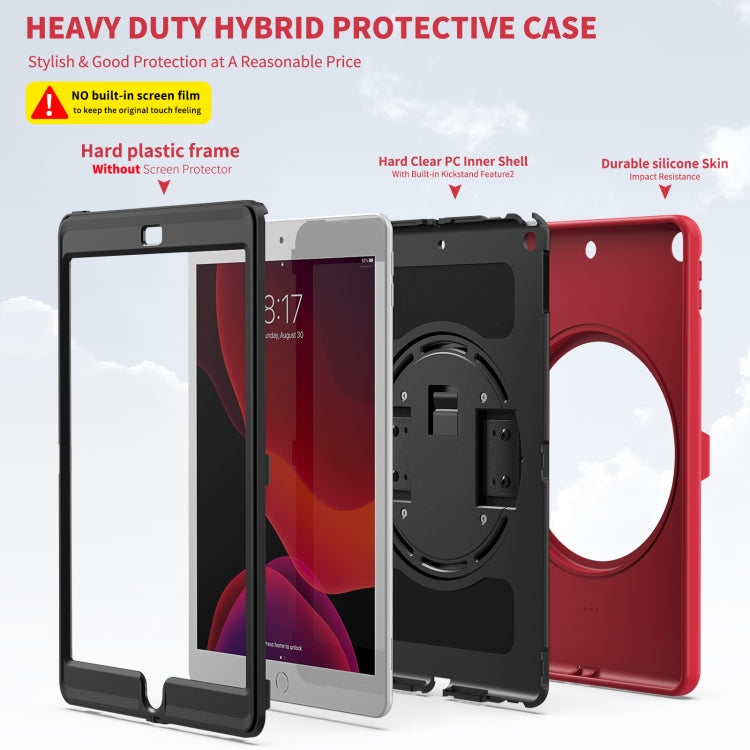 For iPad 10.2 2021 / 2020 / 2019 360 Degree Rotation PC + TPU Protective Case with Holder & Hand-strap & Pen Slot