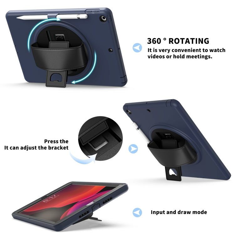 For iPad 10.2 2021 / 2020 / 2019 360 Degree Rotation PC + TPU Protective Case with Holder & Hand-strap & Pen Slot