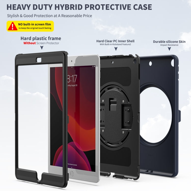 For iPad 10.2 2021 / 2020 / 2019 360 Degree Rotation PC + TPU Protective Case with Holder & Hand-strap & Pen Slot
