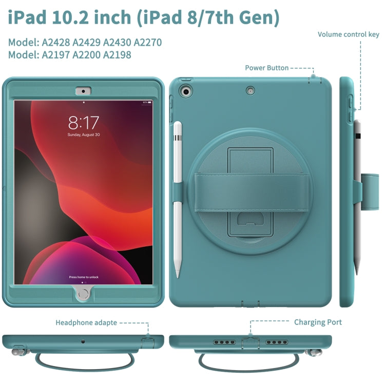 For iPad 10.2 2021 / 2020 / 2019 360 Degree Rotation PC + TPU Protective Case with Holder & Hand-strap & Pen Slot