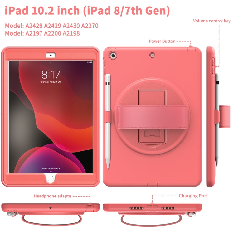 For iPad 10.2 2021 / 2020 / 2019 360 Degree Rotation PC + TPU Protective Case with Holder & Hand-strap & Pen Slot