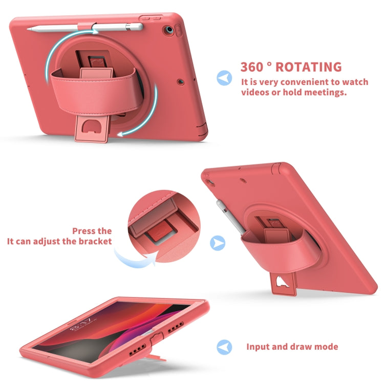 For iPad 10.2 2021 / 2020 / 2019 360 Degree Rotation PC + TPU Protective Case with Holder & Hand-strap & Pen Slot