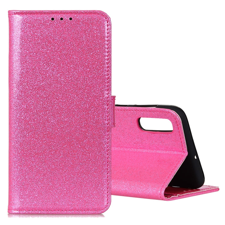 For Galaxy A70s Glitter Powder Waterproof Horizontal Flip Leather Case with Card Slots & Holder