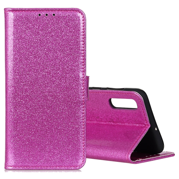 For Galaxy A70s Glitter Powder Waterproof Horizontal Flip Leather Case with Card Slots & Holder