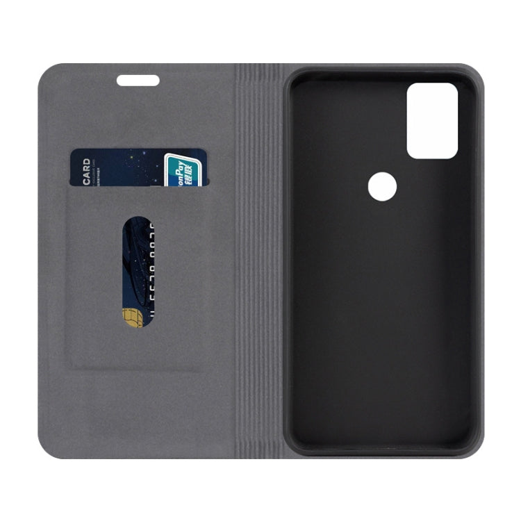 For Alcatel 3X 2020 Canvas Three-color Stitching Business Horizontal Flip Leather Case with Holder & Card Slot