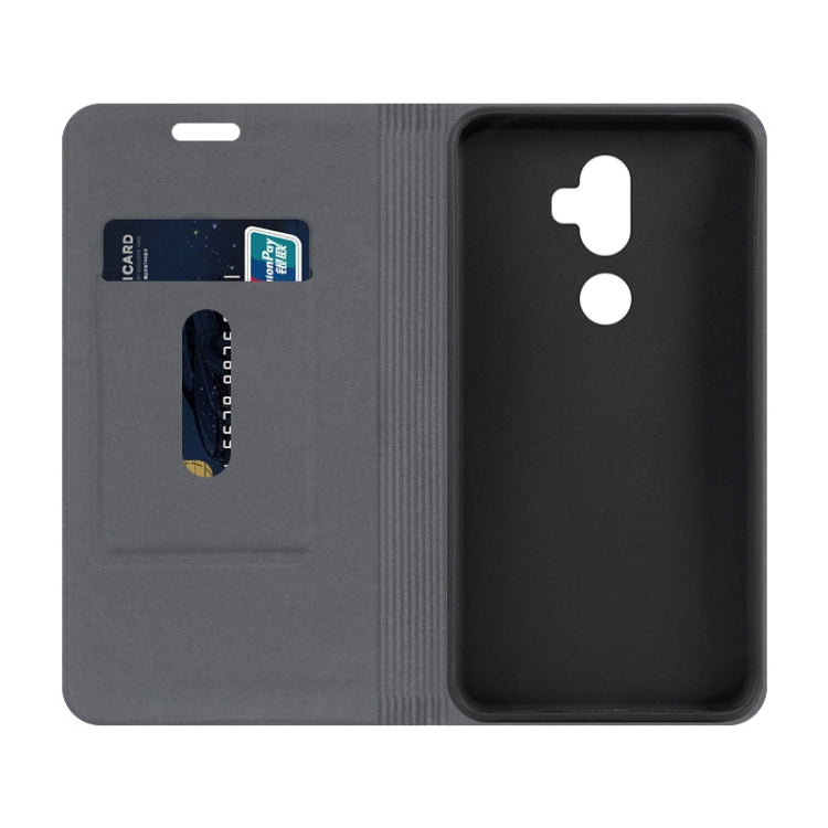 For Alcatel 3V 2018 Canvas Three-color Stitching Business Horizontal Flip Leather Case with Holder & Card Slot