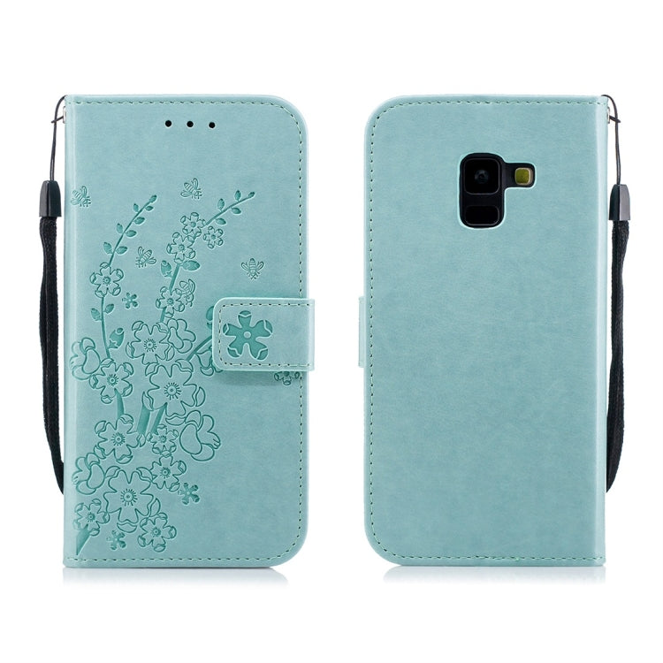 For Galaxy A8 (2018) Plum Flowers Pattern Horizontal Flip Leather Case with Holder & Card Slots & Wallet & Lanyard