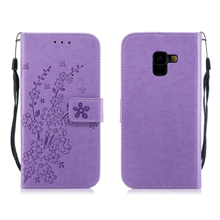For Galaxy A8 (2018) Plum Flowers Pattern Horizontal Flip Leather Case with Holder & Card Slots & Wallet & Lanyard