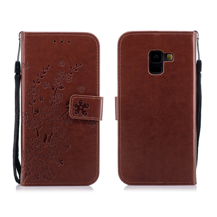 For Galaxy A8 (2018) Plum Flowers Pattern Horizontal Flip Leather Case with Holder & Card Slots & Wallet & Lanyard